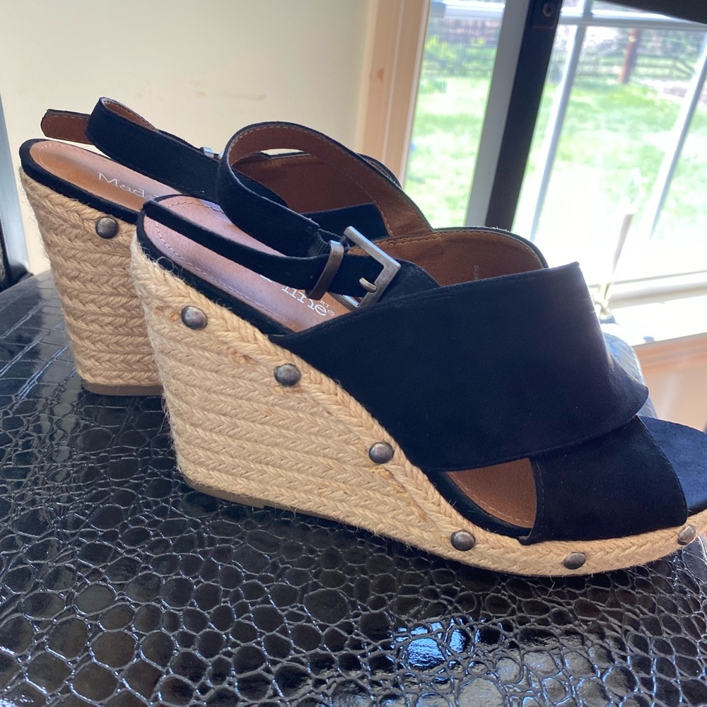 EUC Madeline Stuart espadrille wedge heel sandals